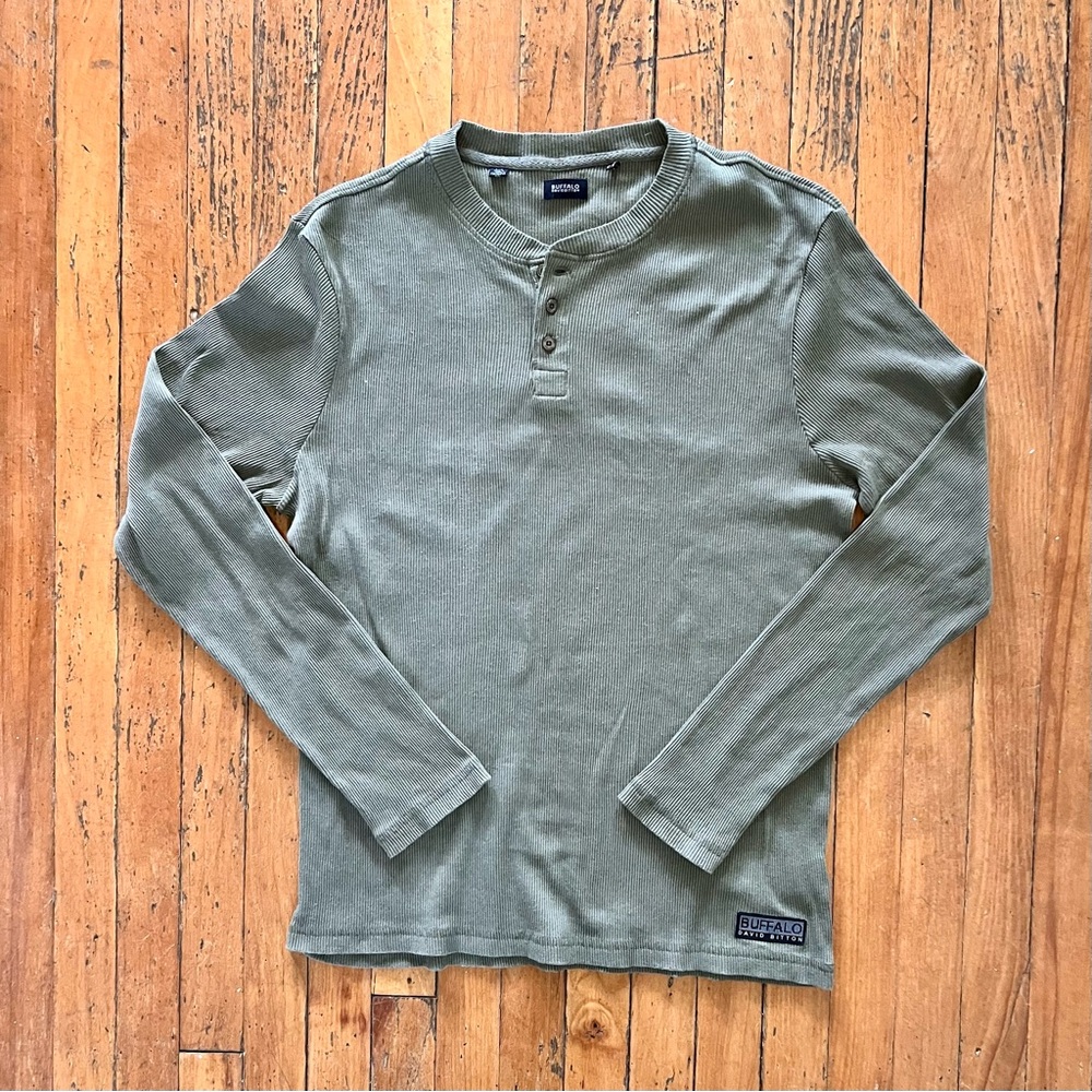 Buffalo David Bitton Men Size (L) Nirvana Long Sleeve Henley Shirt Heather Green